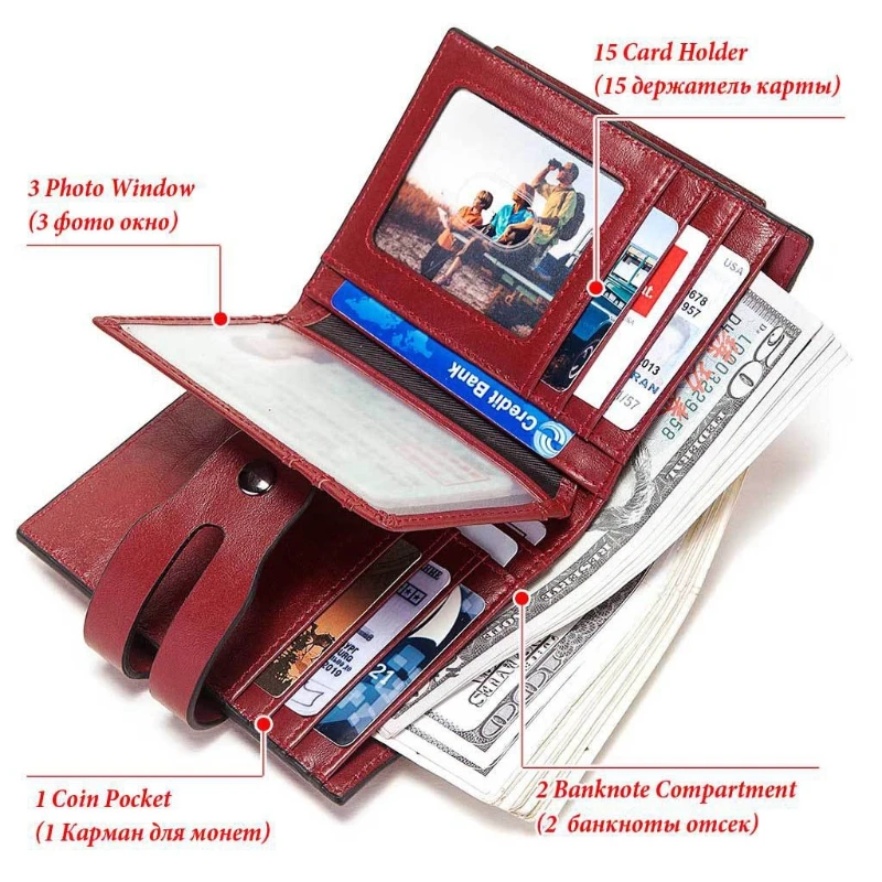 

RFID Women Genuine Leather Wallet Card Holder Checkbook Organizer Zipper Coin Purse Fashion Carrier Holster Carrying