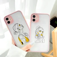 line design pattern girl phone case for iphone 11 12 13 pro max x xr xs max se 2020 6s 7 8 plus camera protection hard cover