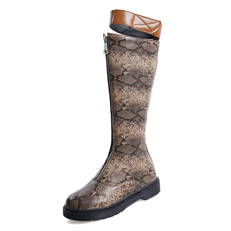 Женские сапоги с принтом змеиной кожи Meotina осенне-зимние длинные до колена на