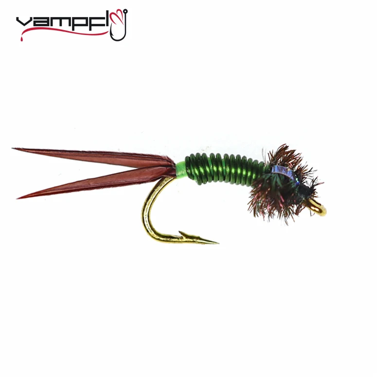 Верх 12 шт. #14 Зеленый Медный Джон Нимфа Stonefly быстротонущие проволочные Мушки для