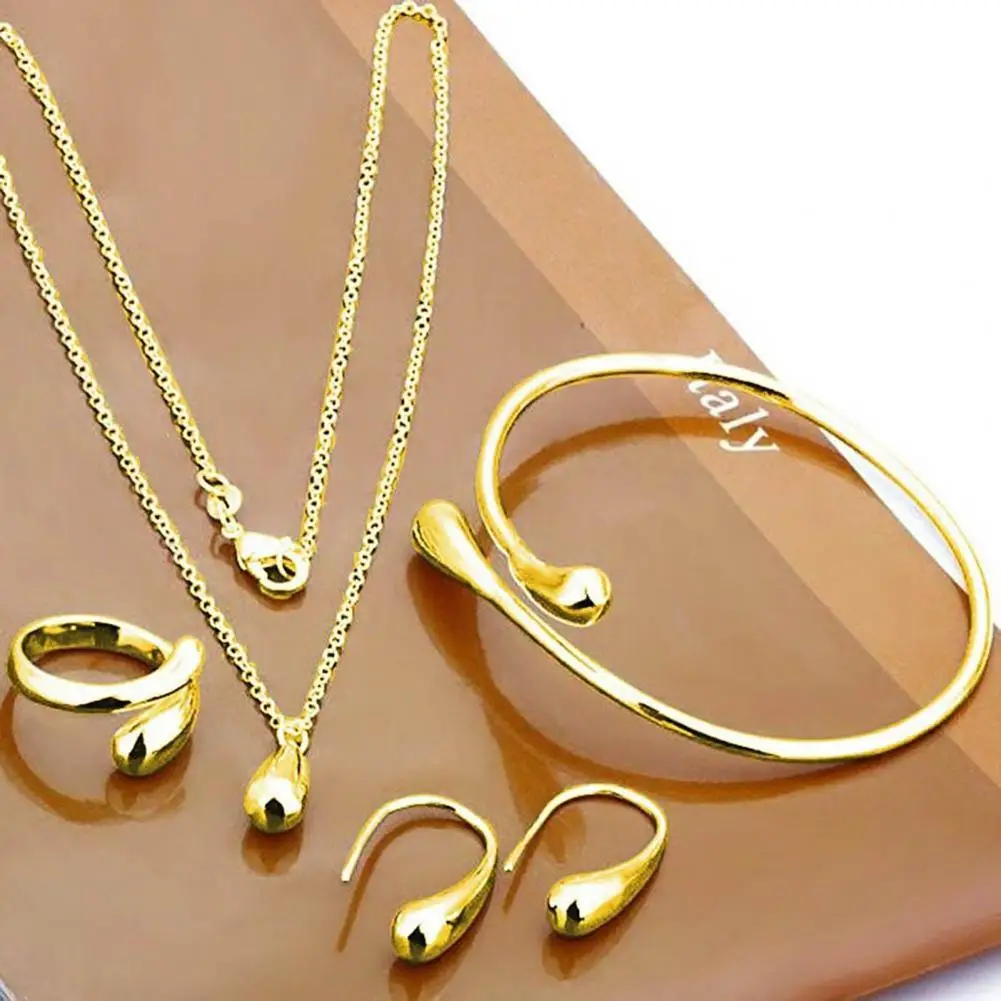 

80% Hot Sale 4Pcs Necklace Set Teardrop Charm Compact Alloy Teardrop Charm Earrings Set for Birthday