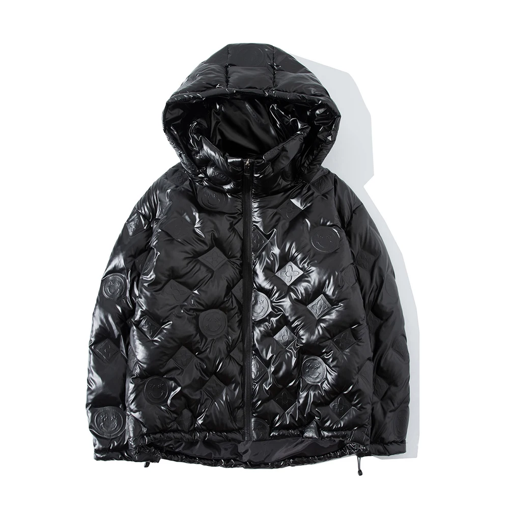 

Men's Winter 2021 Fashion Trend Embossed Padded Clothing Hooded Teenage Waterproof Ski Jacket Streetwear