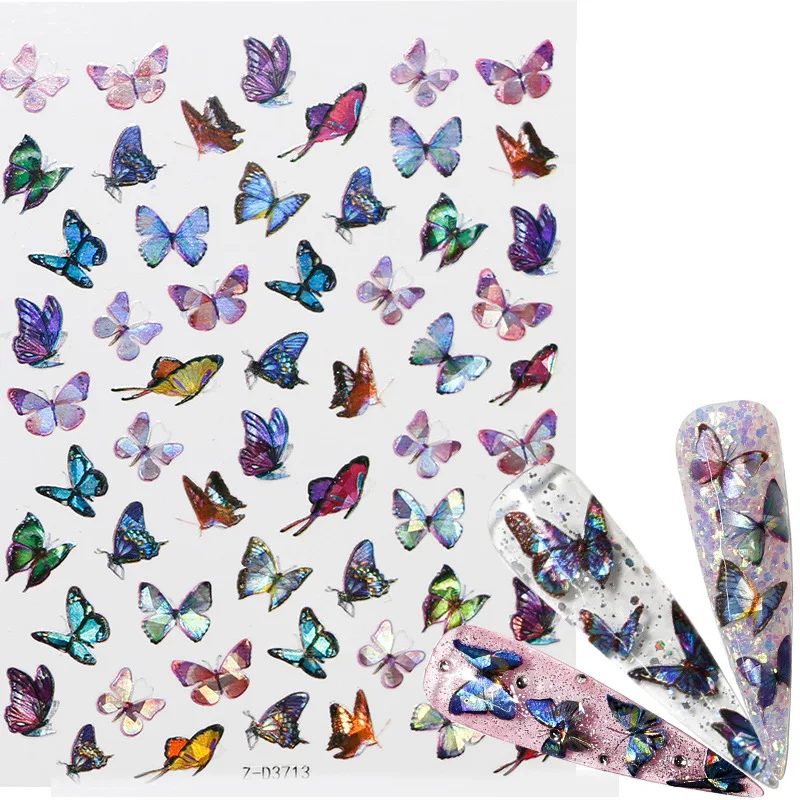 

1pcs Laser Butterfly Stickers Nail Art Colorful Butterflies 3D Transfer Decals Designs Back Glue Adhesive Manicure Slider