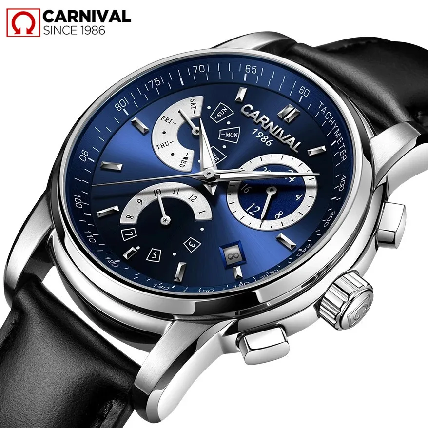 Carnival Brand Fashion Mechanical Watch Luxury Week Month Calendar Automatic Wristwatches Waterproof Casual for Men Reloj Hombre