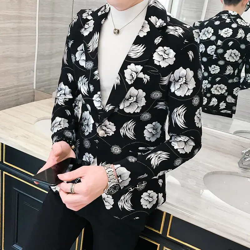 Смокинги Мужской Блейзер пиджак Slim Fit цветочный костюм тренд цветы модный мужской костюм куртка Серебро Золото