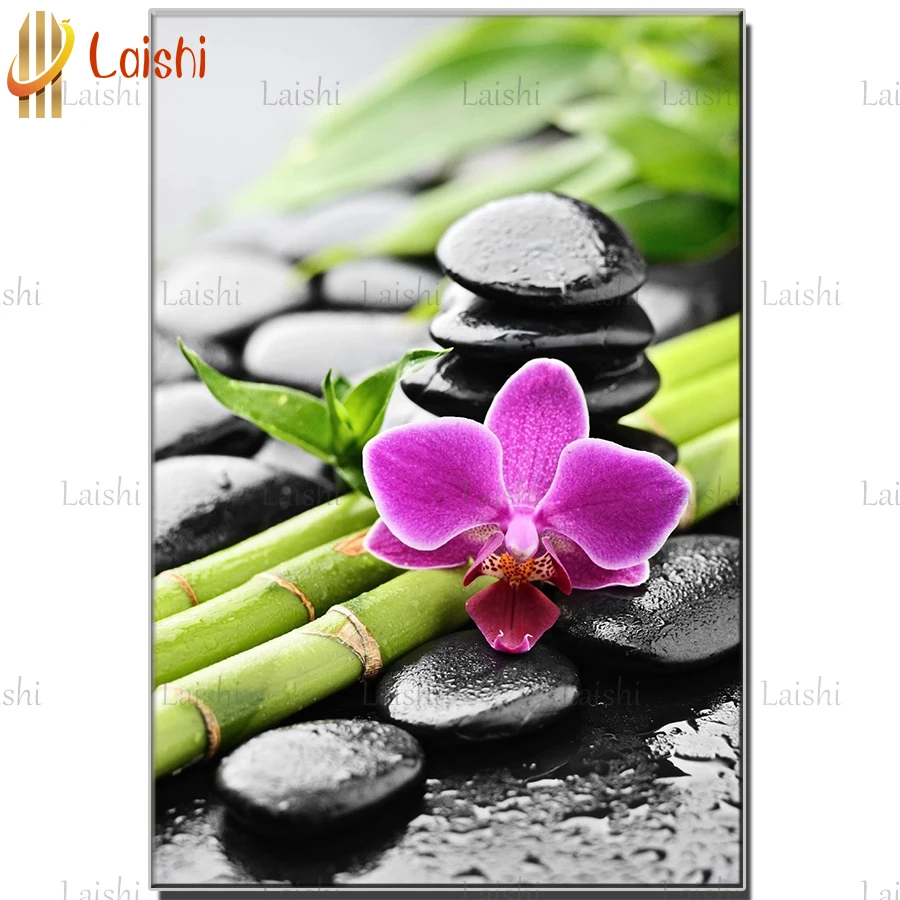 

5D Orchid Flower Stone SPA bamboo Full round square Diamond Painting cross stitch kits art Scenic 3D paint by diamonds decor