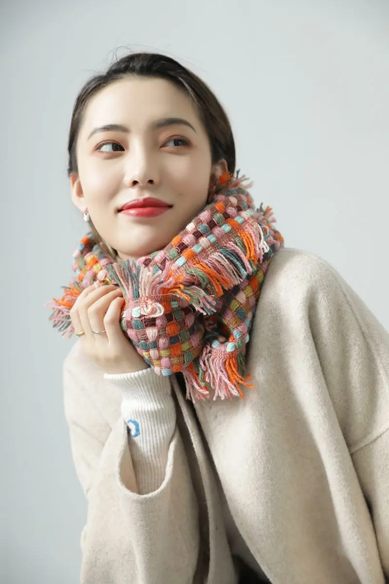 

JHBeute осенне-зимний прямоугольный Мягкий Вязаный большой шарф темпераментная универсальная вязаная шаль женский шарф 2021 прошитый клетчатый...