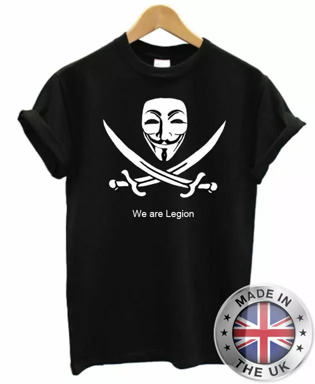 

We Are Legion T-Shirt Anonymous V For Vendetta Hacker Maske Herren Schwarz