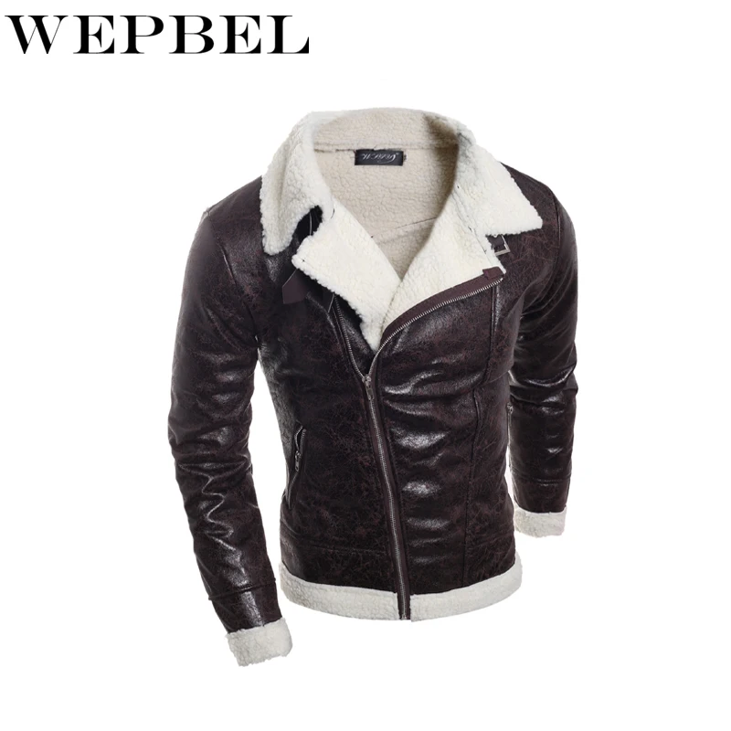 

Mandylandy New Winter Warm Mens Faux Fur Liner Lapel Padded Thicken Coat Zipper PU Leather Jacket