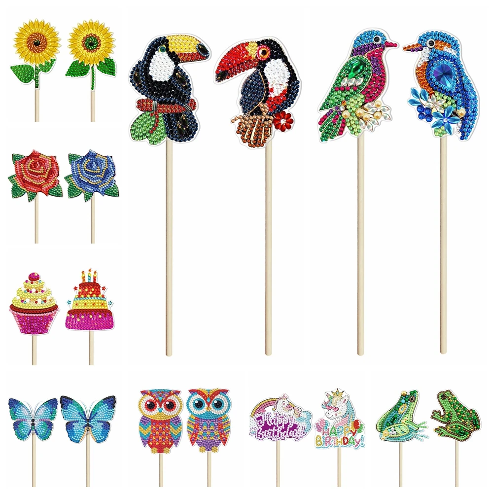 

2pcs DIY Special Shaped Diamond Painting Animal Flower Butterfly Rose Flower Pot Plant Decoration Stick Bedroom Home Ornaments