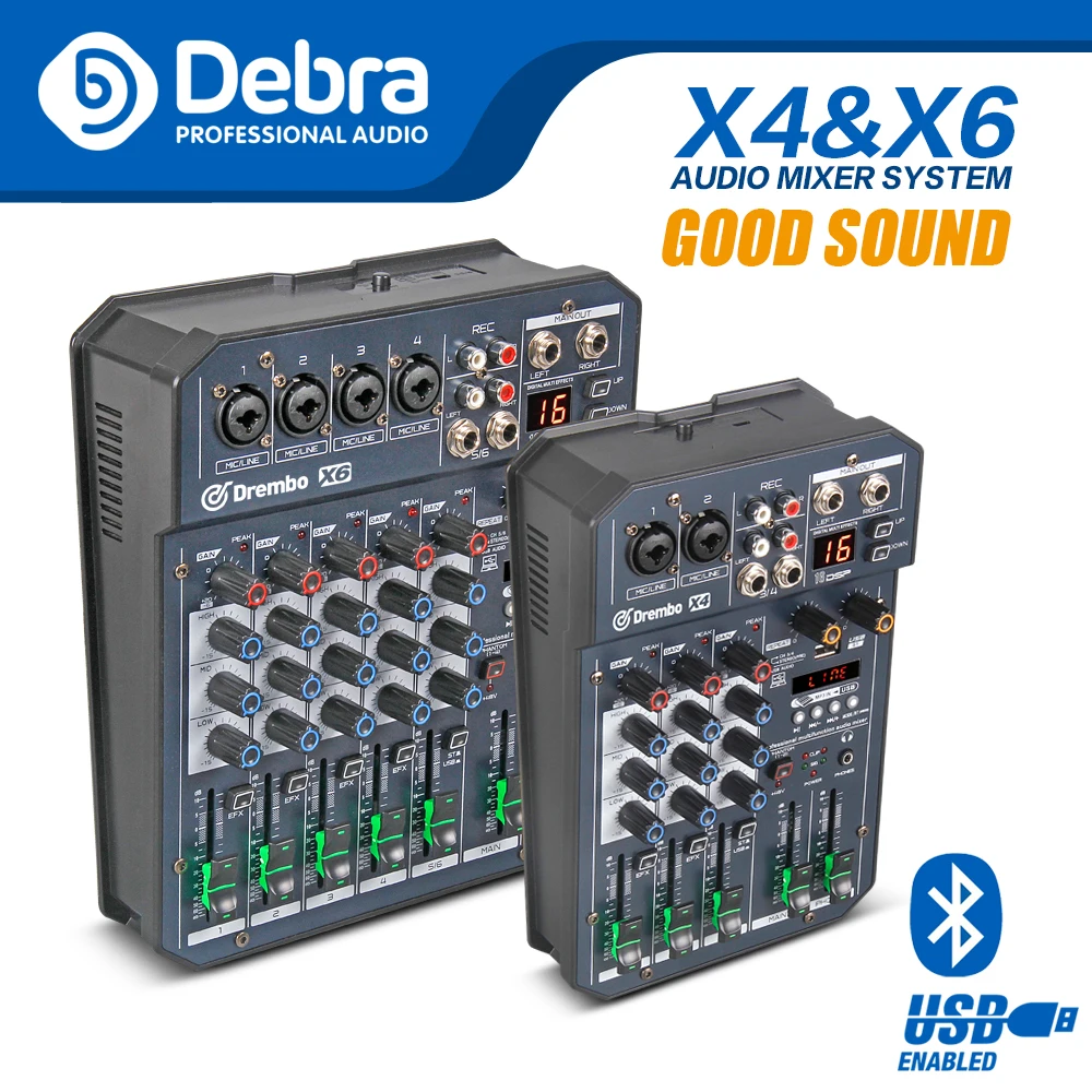 X4/6 DJ портативная мини консоль аудио Миксер с DSP эффектом звуковая карта USB 48 В
