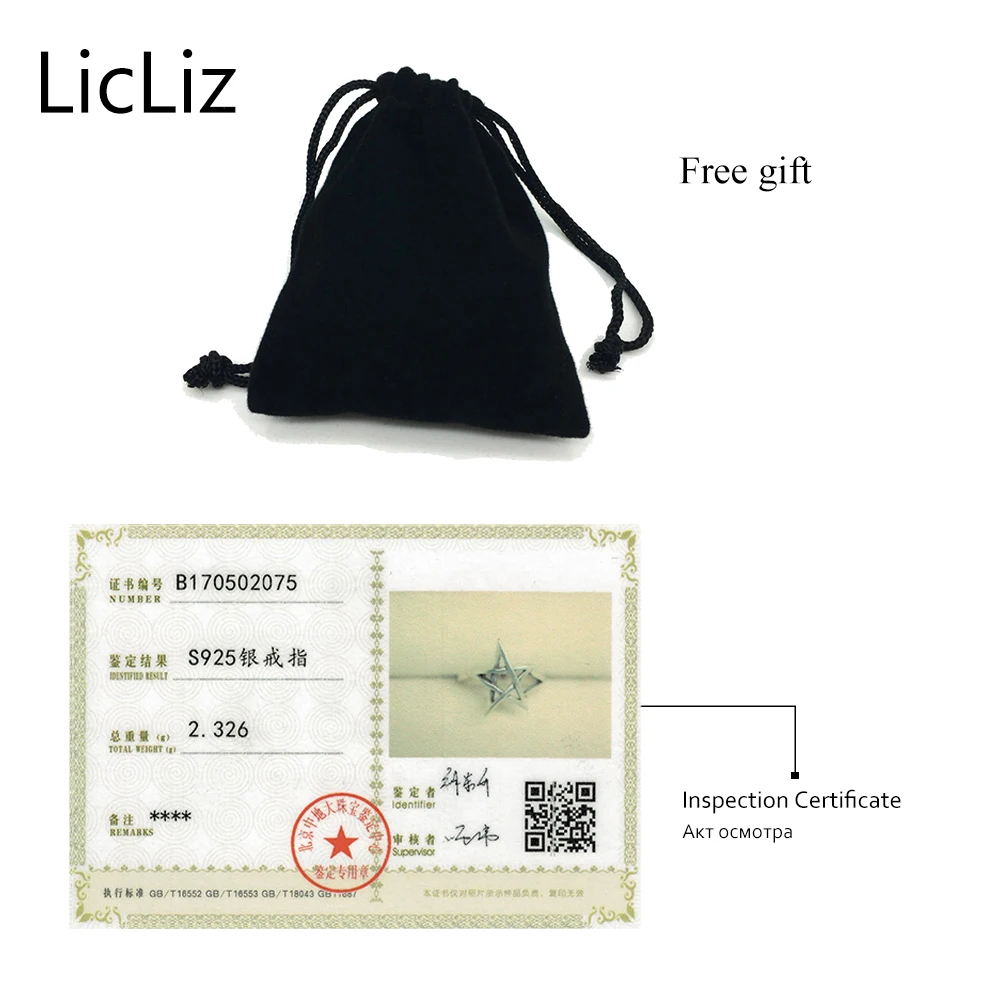 LicLiz, трендовые, 925 пробы, серебряная звезда, регулируемые, открытые, манжеты, кольца для женщин, полая пентаграмма, кольцо, полоса, античное ювелирное изделие LR0324
