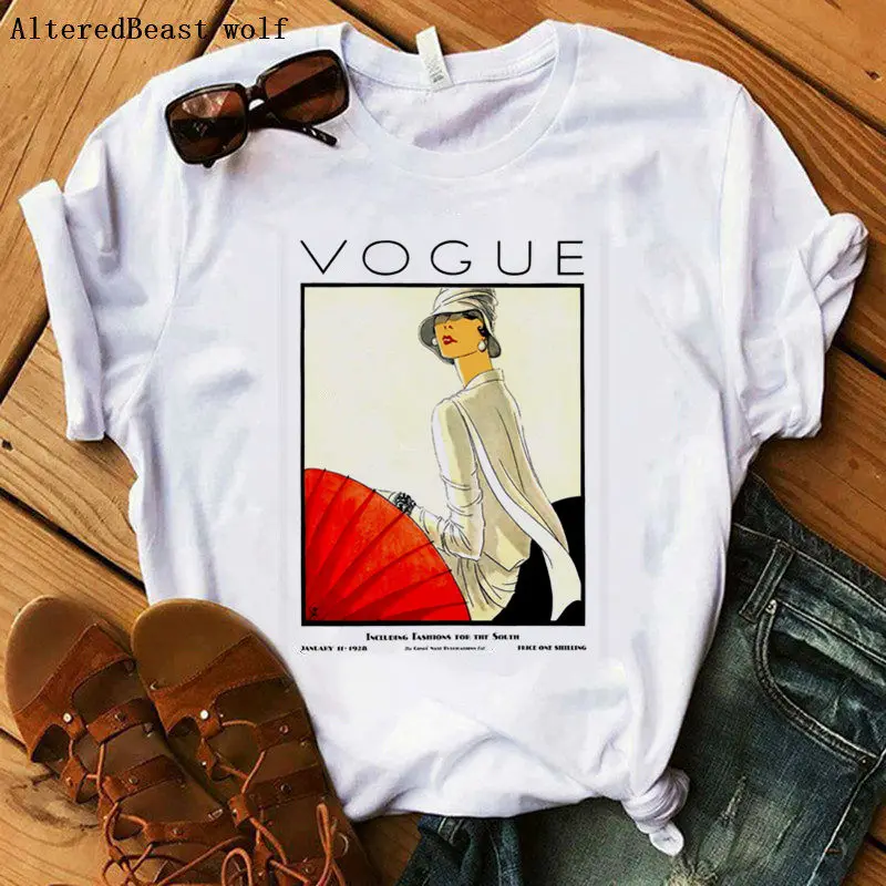 

Vogue T-shirts Women New 2020 Fashion Harajuku Tshirt O-neck Short Sleeve Funny T-shirt White Tops Female Clothing