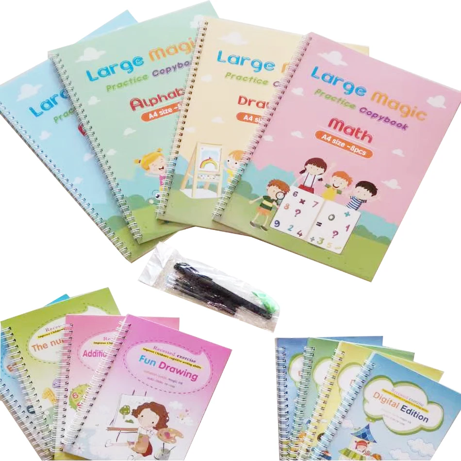 

A4 Size Magic Practice Copybook Free Wiping Children's Copybook Reusable Writing Magic Writing Sticker English Version