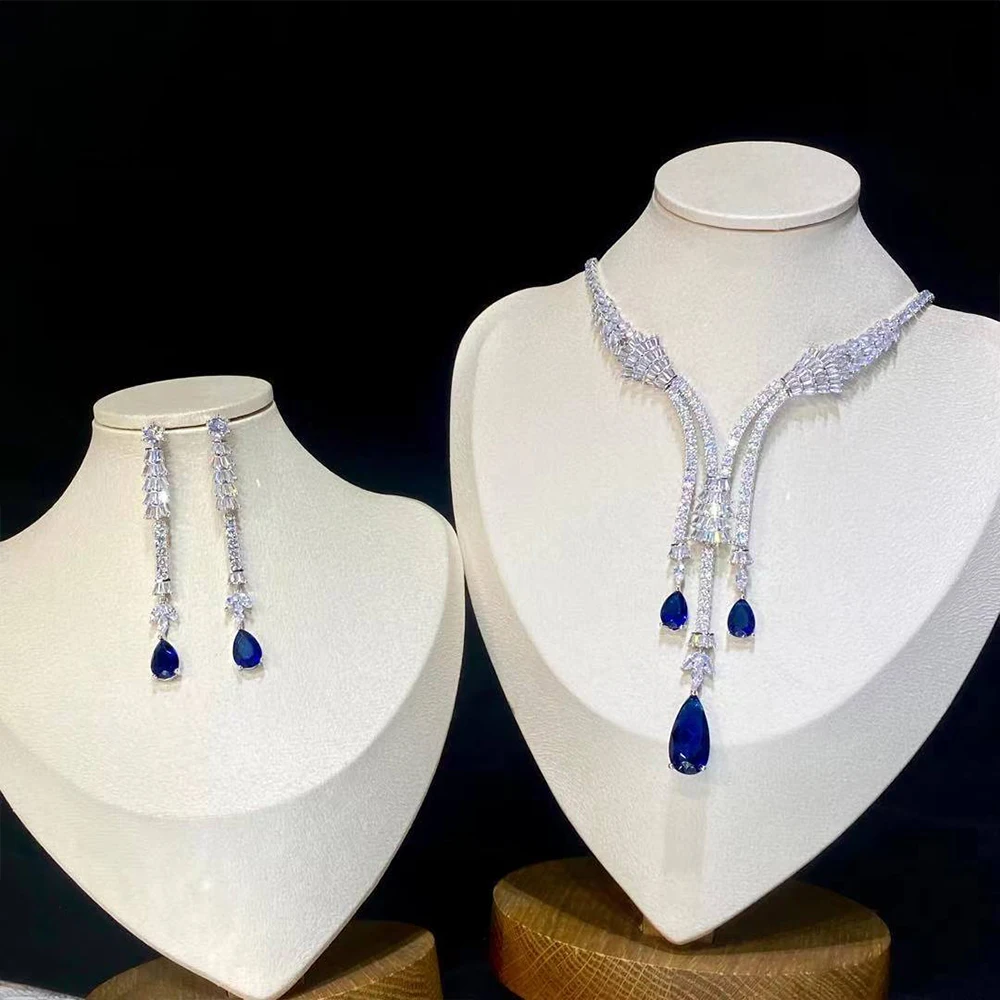 Женский комплект свадебных украшений с кулоном и серьгами X0190