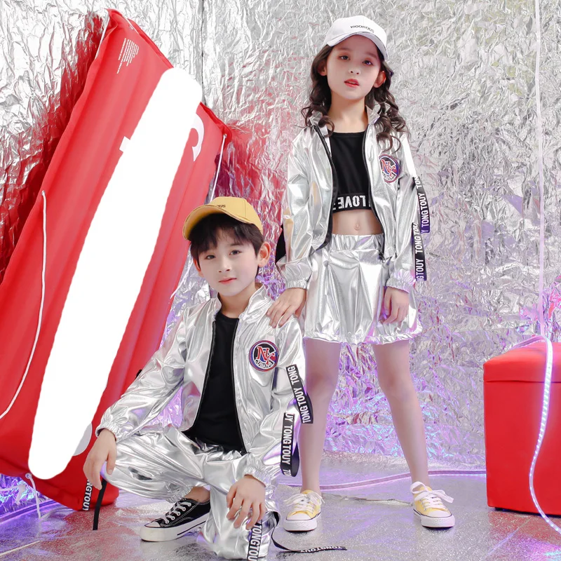 Детская серебристая одежда с блестками в стиле хип хоп пальто юбка для девочек и