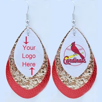 new cardinals baseball faux leather earrings gillter layered tear drop earrings lightweight earrings make your logo