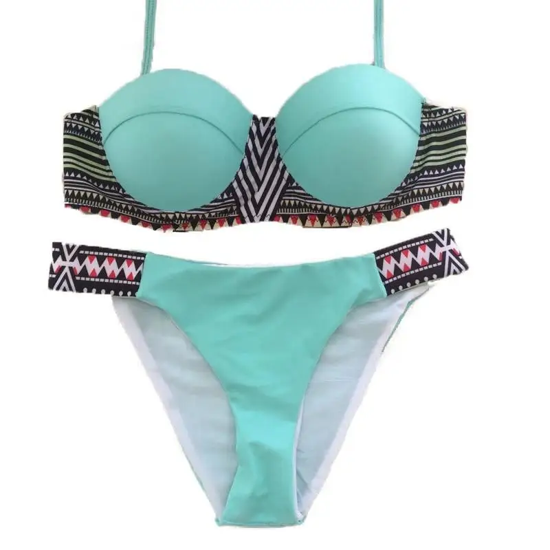 

Chest-gathering New Abstract Figure Printed Hemisphere Swimsuit Bikini Women's Swimsuit European and American Ladies Swimsuit
