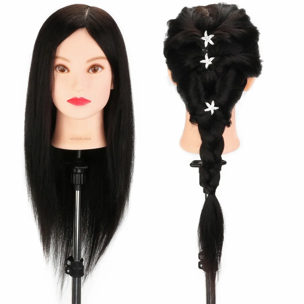 20 ''настоящие человеческие волосы манекен кукла черная 100% Парикмахерская