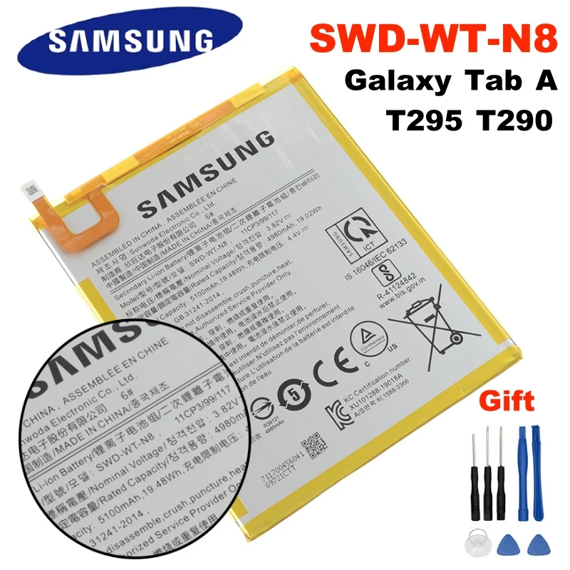 Оригинальный сменный аккумулятор Samsung SWD-WT-N8 5100 мА · ч для планшета Galaxy Tab A T295 T290 с