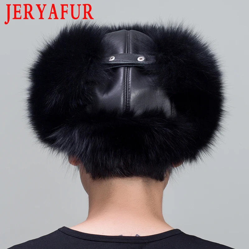 JERYAFUR русская кожаная Кожаная Шапка-бомбер мужская зимняя шапка наушники мужские