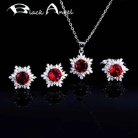 black angel bridal snowflake jewelry set for women pink diamond necklace green red zircon earrings ring ladies prom accessories