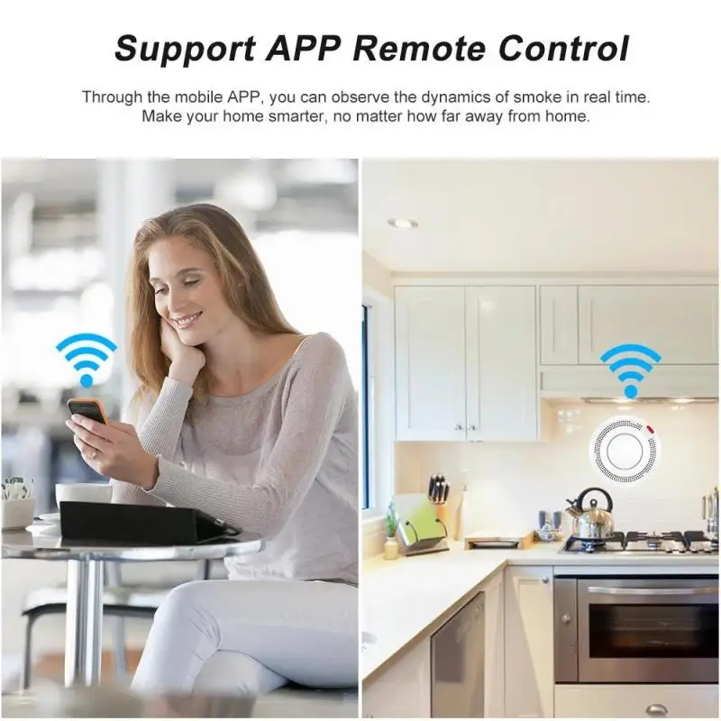 intelligent wifi smoke alarm smoke detection sensor app remote control detector free global shipping