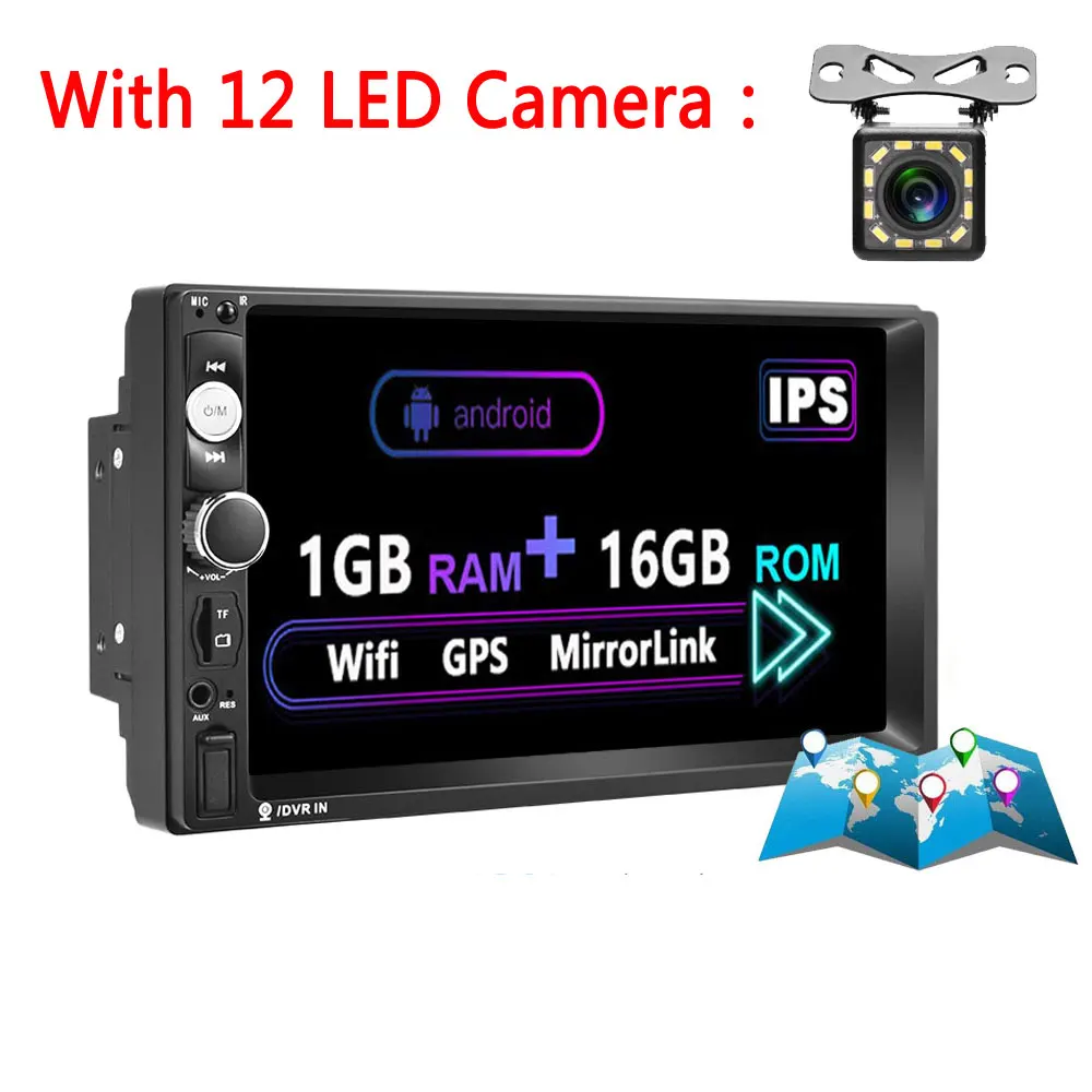 With 12 LED Camera AMPrime Android 2 Din автомагнитола 1+ 16 Гб " автомобильный мультимедийный аудио 2din MP5 плеер стерео gps/WiFi/Bluetooth/FM стерео - Цвет: With 12 LED Camera