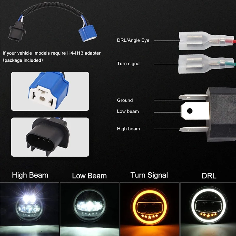 

7 Inch Round LED Headlights Halo Angle Eye Turn Signal Light for Jeep Wrangler JK LJ TJ CJ-7 CJ-8