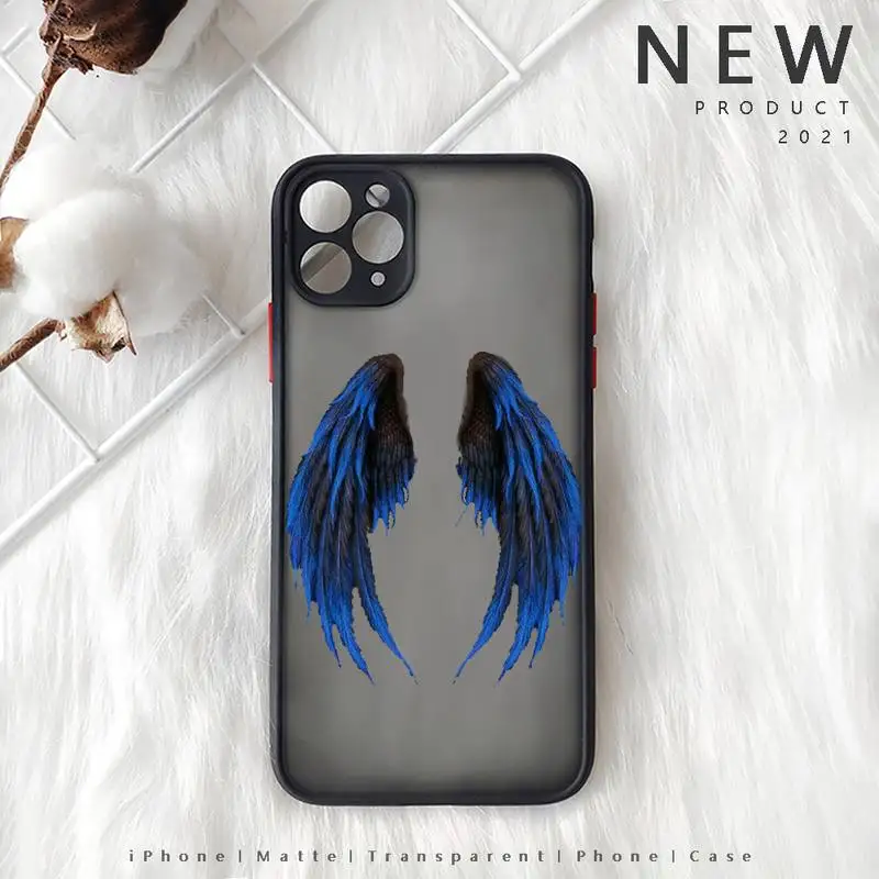 

Angel colourful wings feather black Phone Case Matte Transparent for iphone 11 12 pro mini XS XR X max 7 8 plus TPU Mobile bags