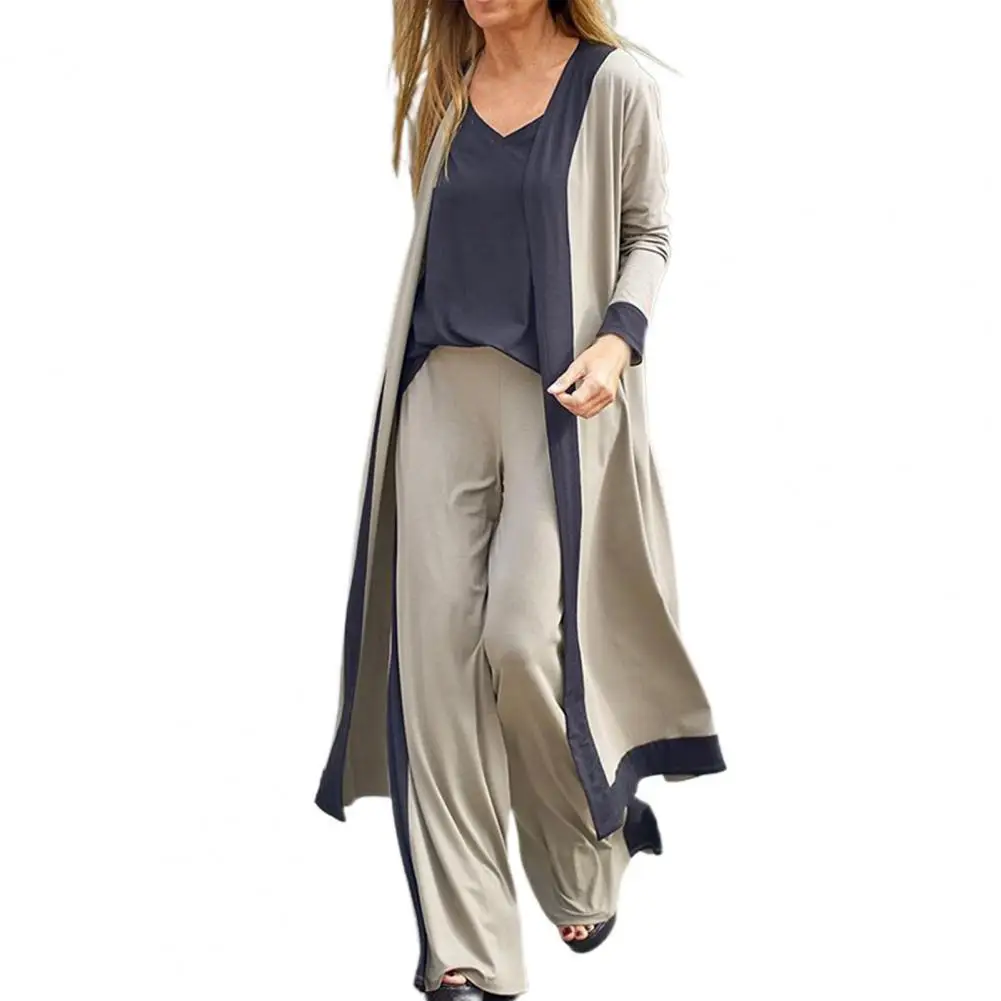 

1 Set tracksuit women Cardigan Camisole Pants Color Block Wide Leg Women Elegant Long Sleeve Mid Waist Outfit chandals mujer