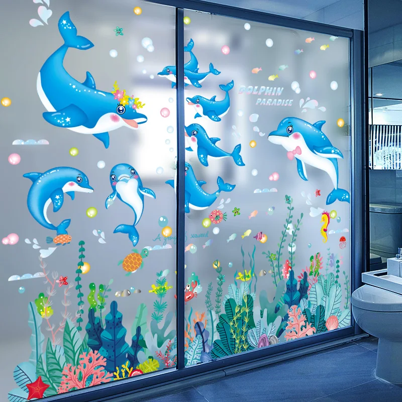 

[shijuekongjian] Seagrasses Fish Wall Stickers DIY Seaweed Dolphins Wall Decals for Kids Rooms Baby Bedroom Bathroom Decoration