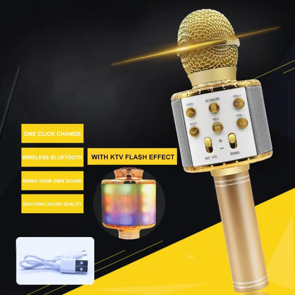 WS 858L караоке Bluetooth микрофон Поддержка записи песни Micro USB порт портативный беспроводной микрофон с мигающими огнями
