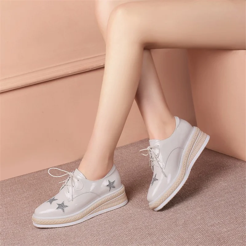 

Thick Bottom Women Single Shoes Lace-Up Straw Women Shoes Flat Platform Round Toe Shallow Sexy Zapatillas Mujer Plus Size 34-42