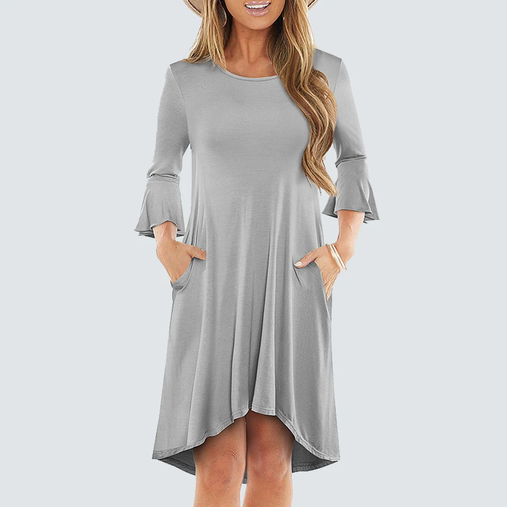 Платье женское однотонное с расклешенным рукавом шикарный Повседневный