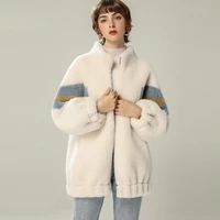 winter high end fur long sleeved loose warm womens jacket lamb wool thickened contrast color coat fashion luxury tops