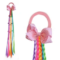 new 20pcs plaid children wig elastic hair bands girls braids holder hair tie twisted sweet kids rainbow rubber band