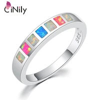 cinily created blue white pink fire opal silver plated wholesale fashion for women jewelry gift ring size 6 7 8 9 oj7851