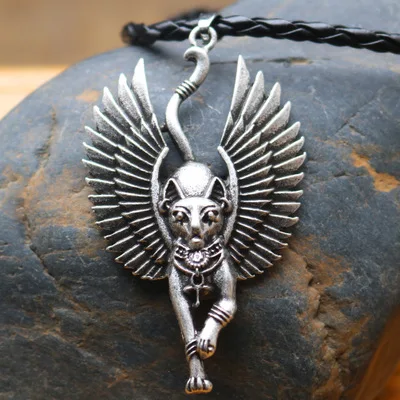Египетский кот Bastet ожерелье древний Египетский Bastet Wiccan Египетский Сфинкс Кот Bastet кулон египетский кот с крылом амулет-талисман - Окраска металла: Antique silver 1