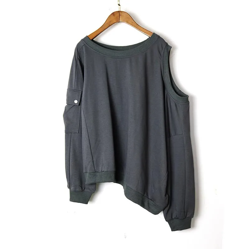 

SuperAen Loose 2021 New Solid Fashion Medium Length Off Shoulder Full Top Sweatshirt Women