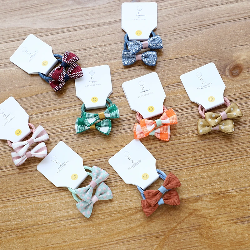 2PCS Orange Lattice Bowknot Girls Hair Accessories Princess Headwear Kids Elastic Bands Baby Headdress Children Ropes | Аксессуары для