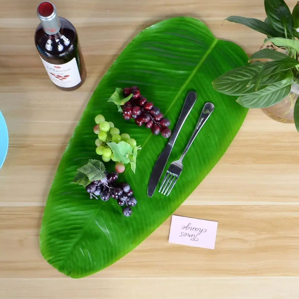 Kitchen Table Mats Hawaii Green Banana Leaf Shape Coffee Placemat Tabletop Party Decoration for Dining | Дом и сад