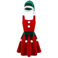 little kids girls christmas elf costume dress velvet straps cross a line dress with hat set baby girl new year party xmas outfit