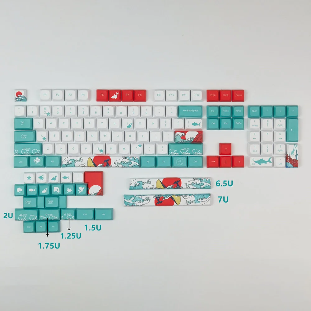 Full Coral Sea Keycap XDA Profile 5-Faced Dye-subbed ANSI Layouts 128 Keys For GH60 GK61 GK64 84 87 96 104 108 980