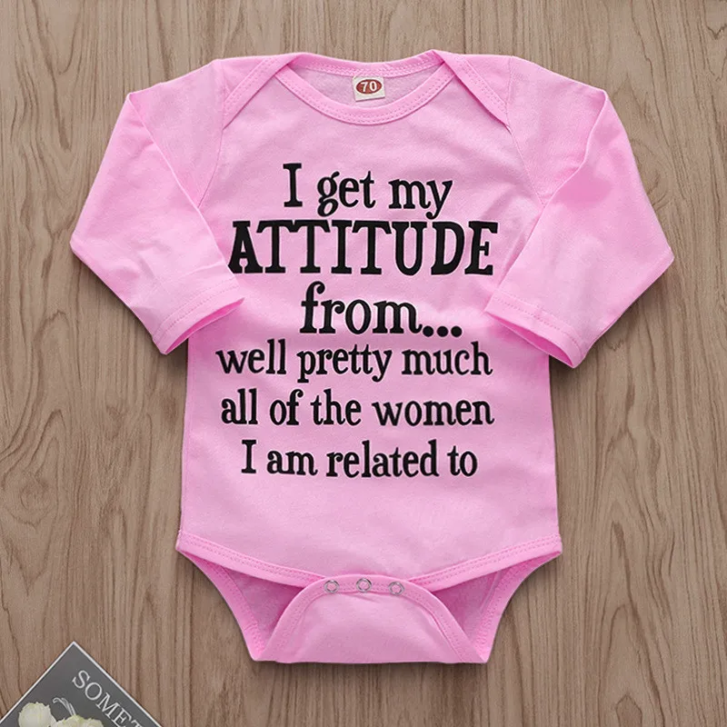 Детские боди с надписью I Get My Attitude от Mom розовые длинными рукавами комбинезоны для