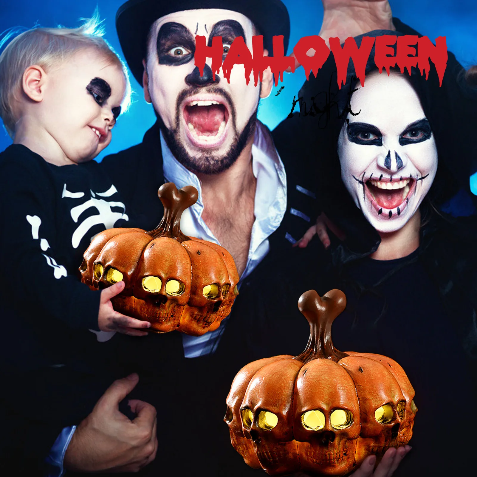 

Halloween Luminous Resin Skull Pumpkin Lantern Garden Decoration Horror Yard Ornaments Internal Lights Outdoor Indoor Lawn Decor