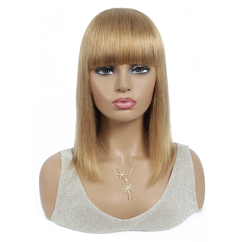 

Bob Wigs With Bangs Human Hair Wigs Brazilian Straight 27 Colored Short Cut Full Machine Made For Black Women Natural GOOD HAIR
