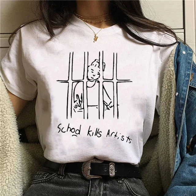 School Kills Artists Print Letter Tshirt 2020 New Summer Women O-Neck Tshirts Short Sleeve Gothic Harajuku Shirts Female Top Tee | Женская