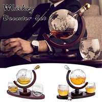 whiskey decanter globe set with 2 etched globe whisky glasses oval solid wood tray excellent gift for man