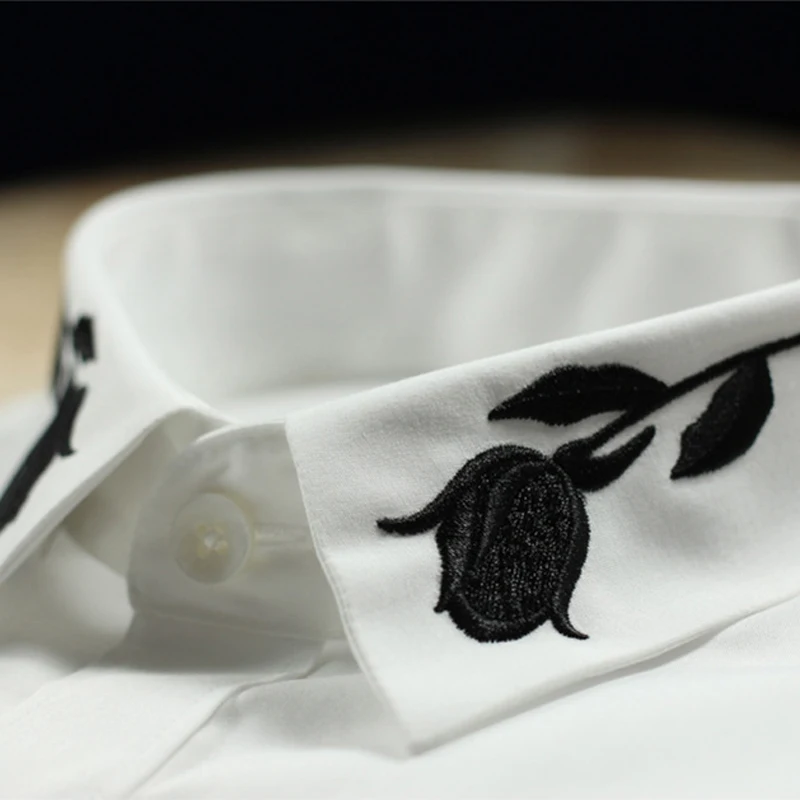 

Brand Business Men Shirts Elegant Embroidery Collar Solid Slim Cotton Shirt For Men Long Sleeve Plus size 4XL Camisas masculina